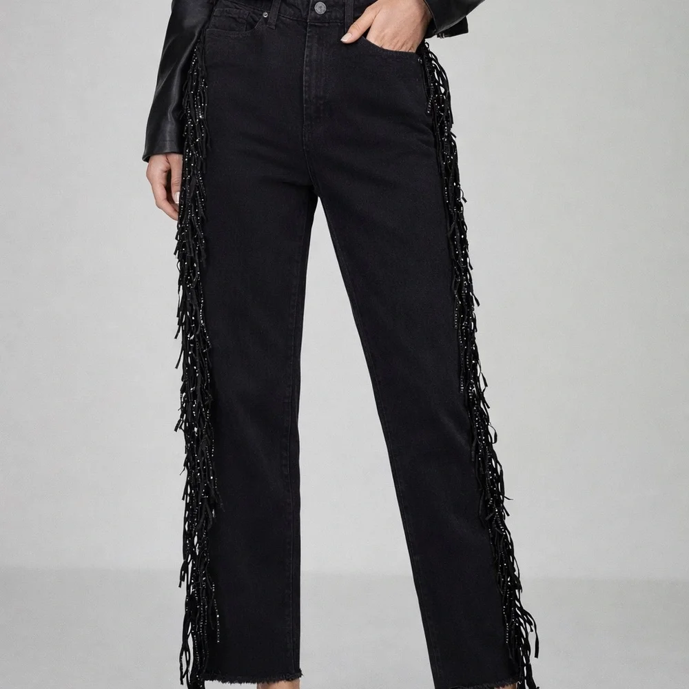 Juicy Couture Black Wash Sparkly Fringe Straight‎ Leg Jeans Size 28 Y2K